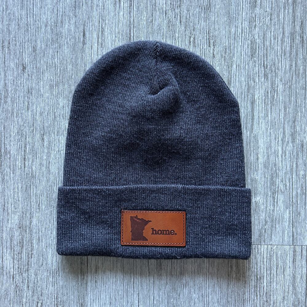 Home State Apparel Gray Minnesota “Home” Leather Patch Cuffed Winter Hat Beanie